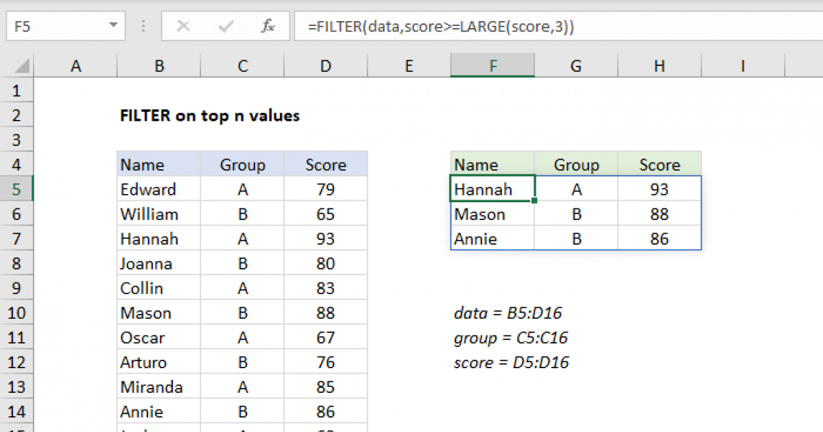 Filter On Top N Values Excel Formula Exceljet 1707